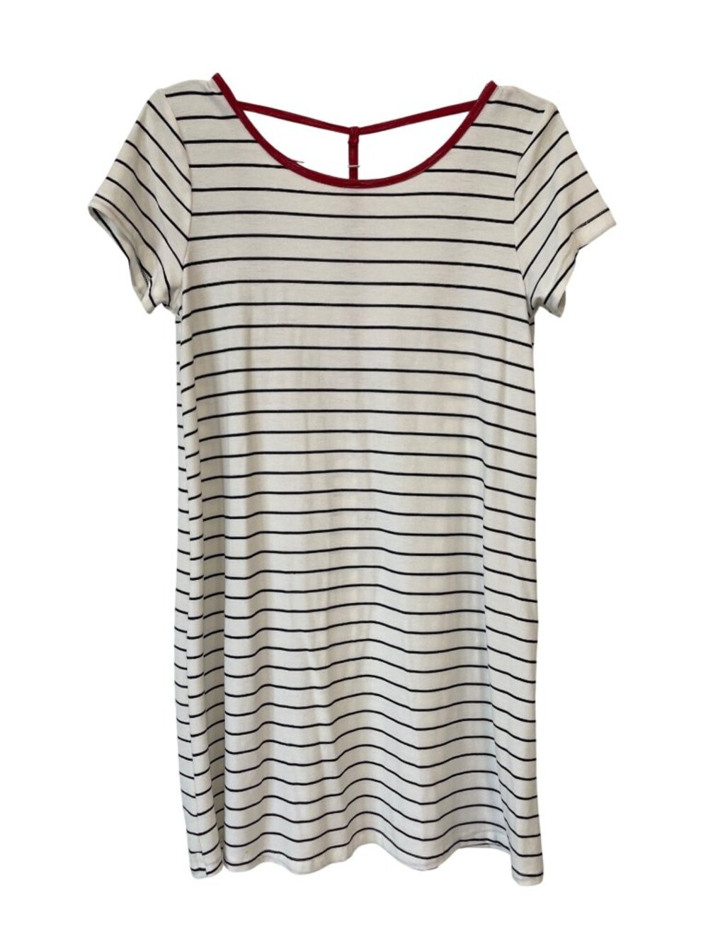 Hem & Thread Mini Dress Small Striped Short Sleeve Tunic Cutout Back White Black